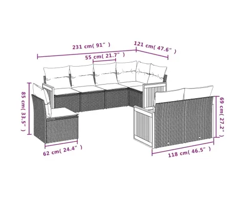 8-Daļīgs Dārza Dīvāna Komplekts Ar Matračiem, Pelēks Pe Pinums Vidaxl