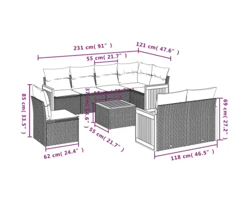 9-Daļīgs Dārza Dīvāna Komplekts, Matrači, Melna Pe Rotangpalma Vidaxl