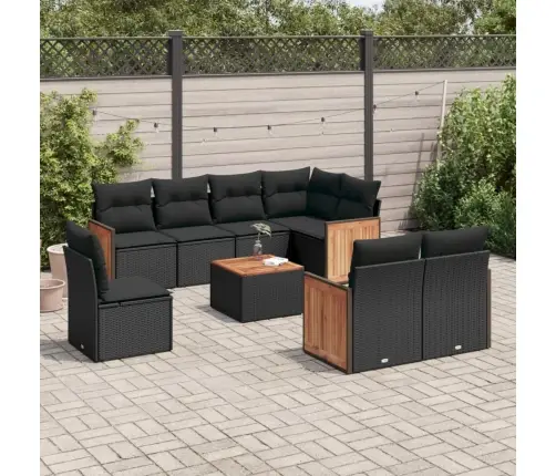 9-Daļīgs Dārza Dīvāna Komplekts, Matrači, Melna Pe Rotangpalma Vidaxl