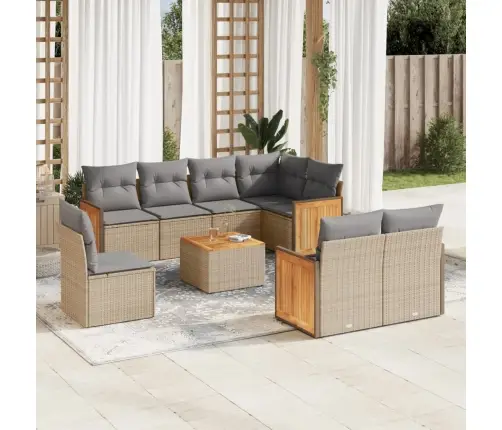 9-Daļīgs Dārza Dīvānu Komplekts, Matrači, Bēša Pe Rotangpalma Vidaxl