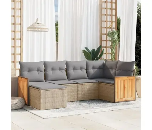 Sofos Komplektas Su Pagalvėlėmis, 6 Dalių, Smėlio, Poliratanas