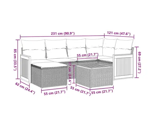Sofos Komplektas Su Pagalvėlėmis, 7 Dalių, Juodas, Poliratanas