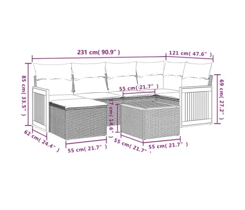7-Daļīgs Dārza Dīvāna Komplekts, Matrači, Bēša Pe Rotangpalma Vidaxl