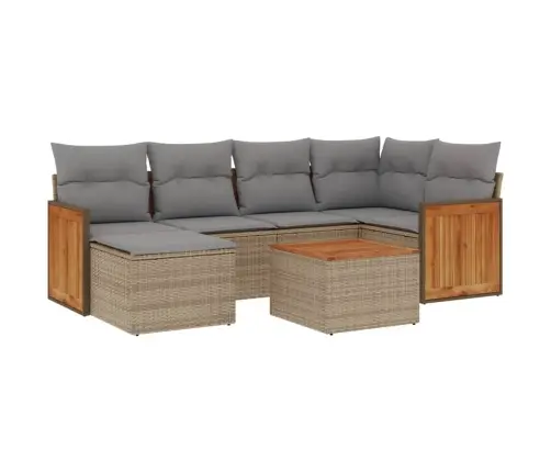 7-Daļīgs Dārza Dīvāna Komplekts, Matrači, Bēša Pe Rotangpalma Vidaxl