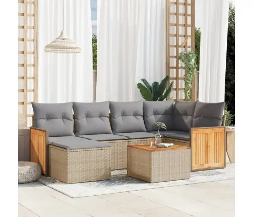 7-Daļīgs Dārza Dīvāna Komplekts, Matrači, Bēša Pe Rotangpalma Vidaxl