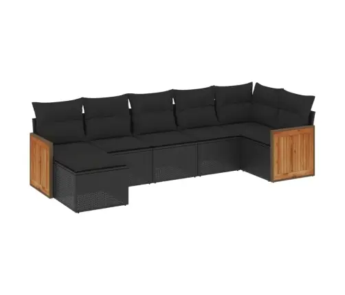 7-Daļīgs Dārza Dīvāna Komplekts Ar Matračiem, Melna Pe Vidaxl