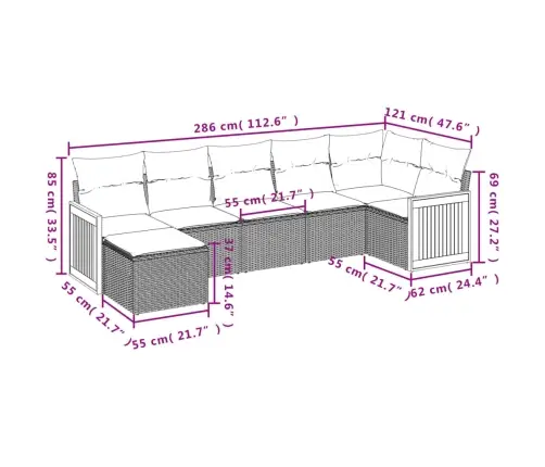 7-Daļīgs Dārza Dīvāna Komplekts Ar Matračiem, Melna Pe Vidaxl