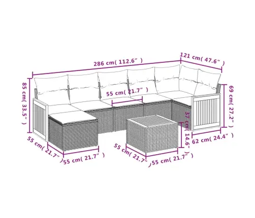 8-Daļīgs Dārza Dīvāna Komplekts Ar Matračiem, Pelēks Pe Pinums Vidaxl