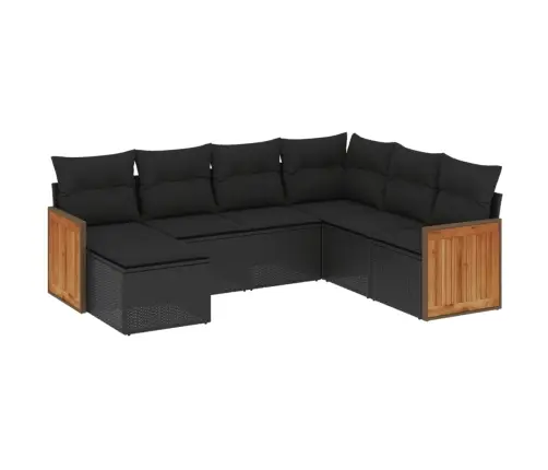 7-Daļīgs Dārza Dīvāna Komplekts Ar Matračiem, Melna Pe Vidaxl