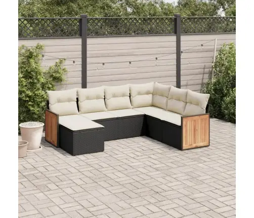 7-Daļīgs Dārza Dīvāna Komplekts Ar Matračiem, Melna Pe Vidaxl