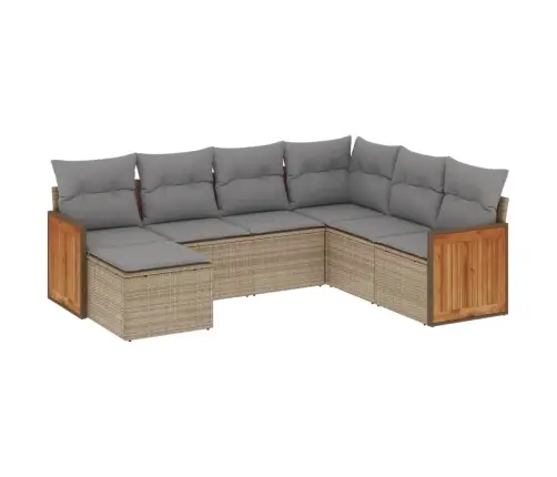 7-Daļīgs Dārza Dīvāna Komplekts, Matrači, Bēša Pe Rotangpalma Vidaxl