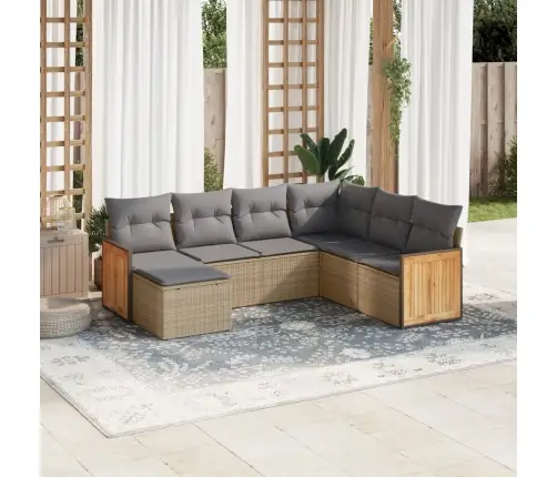 7-Daļīgs Dārza Dīvāna Komplekts, Matrači, Bēša Pe Rotangpalma Vidaxl