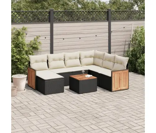 Sofos Komplektas Su Pagalvėlėmis, 8 Dalių, Juodas, Poliratanas