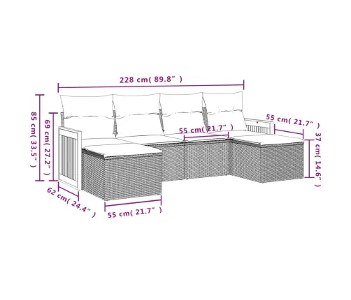 6-Daļīgs Dārza Dīvāna Komplekts, Matrači, Melna Pe Rotanpalma Vidaxl