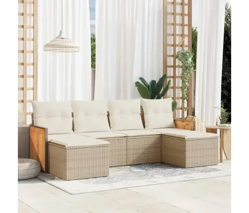 6-Daļīgs Dārza Dīvāna Komplekts, Matrači, Bēša Pe Rotangpalma Vidaxl