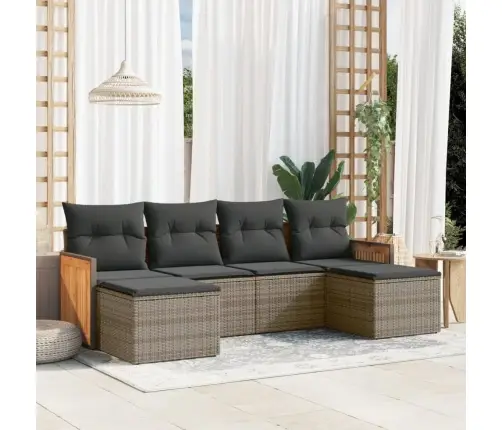 6-Daļīgs Dārza Dīvāna Komplekts Ar Matračiem, Pelēks Pe Pinums Vidaxl