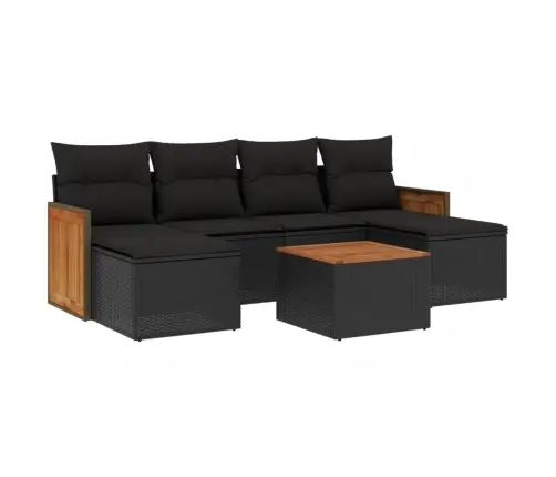 7-Daļīgs Dārza Dīvāna Komplekts Ar Matračiem, Melna Pe Vidaxl