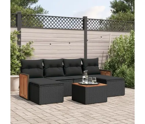 7-Daļīgs Dārza Dīvāna Komplekts Ar Matračiem, Melna Pe Vidaxl