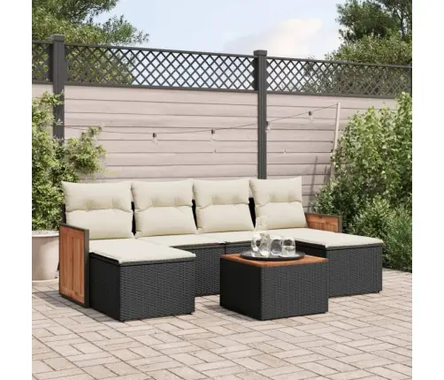 7-Daļīgs Dārza Dīvāna Komplekts Ar Matračiem, Melna Pe Vidaxl