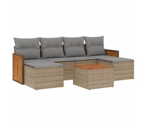 7-Daļīgs Dārza Dīvāna Komplekts, Matrači, Bēša Pe Rotangpalma Vidaxl