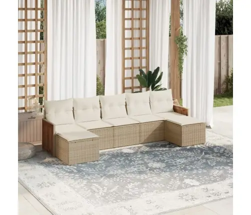 7-Daļīgs Dārza Dīvāna Komplekts, Matrači, Bēša Pe Rotangpalma Vidaxl