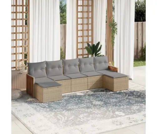 Sofos Komplektas Su Pagalvėlėmis, 7 Dalių, Smėlio, Poliratanas