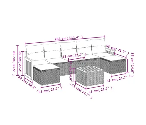 8-Osaline Aiadiivani Komplekt Patjadega, Must, Polürotang