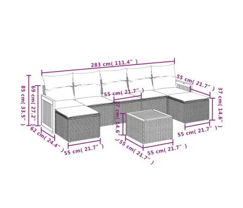 8-Daļīgs Dārza Dīvāna Komplekts, Matrači, Bēša Pe Rotangpalma Vidaxl