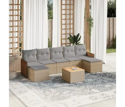 8-Daļīgs Dārza Dīvāna Komplekts, Matrači, Bēša Pe Rotangpalma Vidaxl