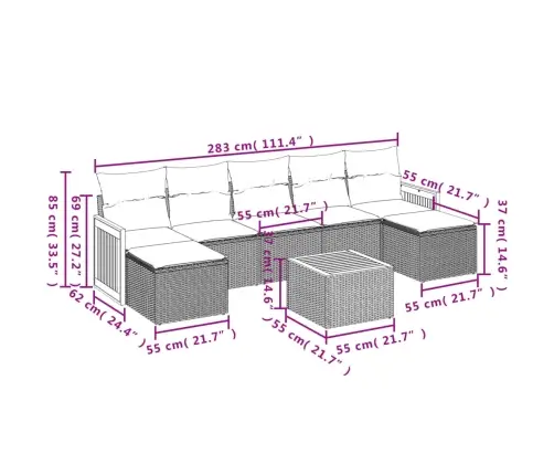 8-Osaline Aiadiivani Komplekt Patjadega, Hall, Polürotang