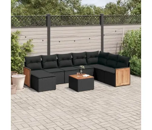 9-Daļīgs Dārza Dīvāna Komplekts, Matrači, Melna Pe Rotangpalma Vidaxl