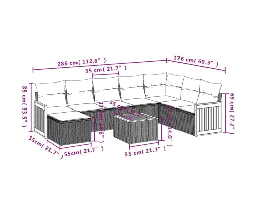 9-Daļīgs Dārza Dīvāna Komplekts Ar Matračiem, Pelēks Pe Pinums Vidaxl