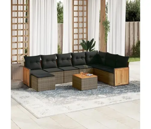 9-Daļīgs Dārza Dīvāna Komplekts Ar Matračiem, Pelēks Pe Pinums Vidaxl