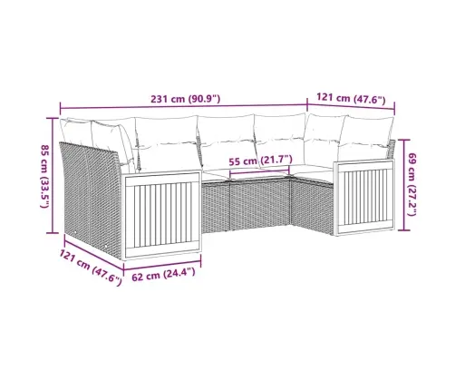 6-Daļīgs Dārza Dīvāna Komplekts, Matrači, Bēša Pe Rotangpalma Vidaxl