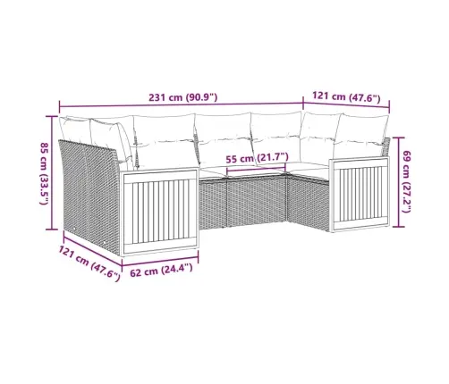 6-Osaline Aiadiivani Komplekt Patjadega, Hall, Polürotang