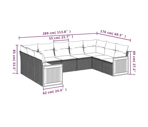 9-Daļīgs Dārza Dīvāna Komplekts, Matrači, Melna Pe Rotangpalma Vidaxl