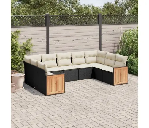 9-Daļīgs Dārza Dīvāna Komplekts, Matrači, Melna Pe Rotangpalma Vidaxl