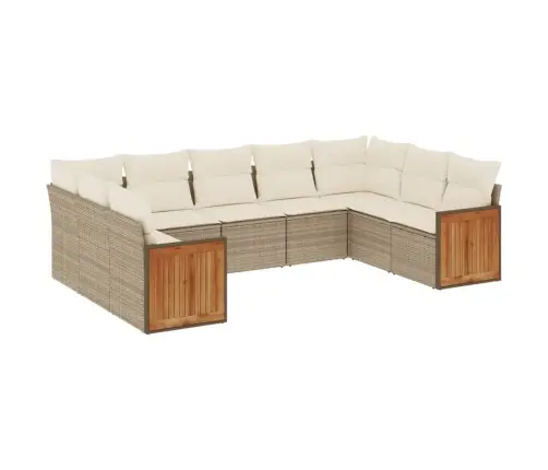 9-Daļīgs Dārza Dīvānu Komplekts, Matrači, Bēša Pe Rotangpalma Vidaxl