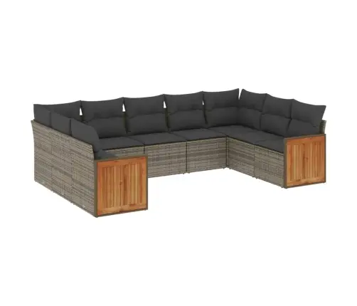 9-Daļīgs Dārza Dīvāna Komplekts Ar Matračiem, Pelēks Pe Pinums Vidaxl