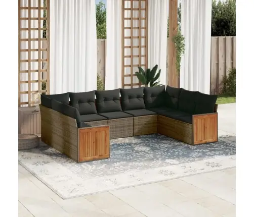 9-Daļīgs Dārza Dīvāna Komplekts Ar Matračiem, Pelēks Pe Pinums Vidaxl