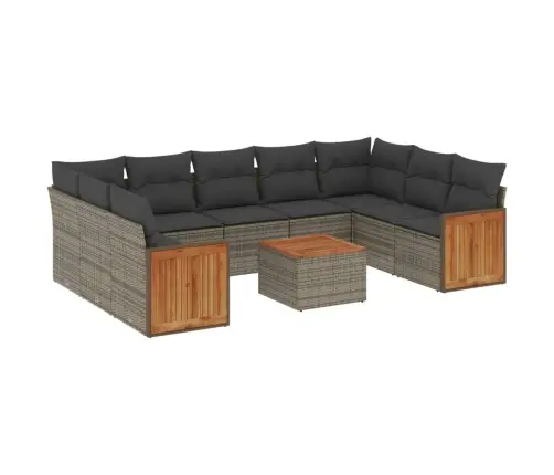 10-Daļīgs Dārza Dīvāna Komplekts Ar Matračiem, Pelēks Pe Pinums Vidaxl