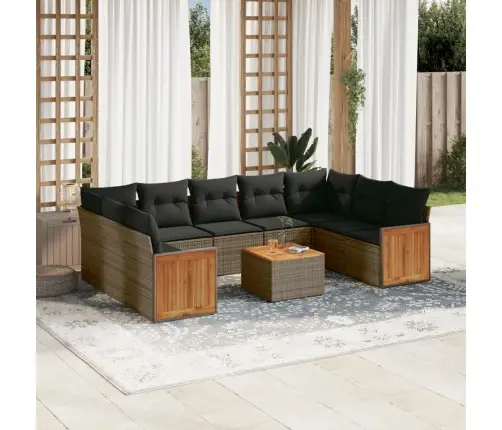 10-Daļīgs Dārza Dīvāna Komplekts Ar Matračiem, Pelēks Pe Pinums Vidaxl