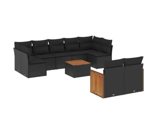 Sodo Komplektas Su Pagalvėlėmis, 10 Dalių, Juodas, Poliratanas