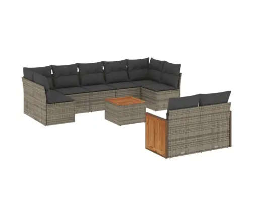 10-Daļīgs Dārza Dīvāna Komplekts Ar Matračiem, Pelēks Pe Pinums Vidaxl