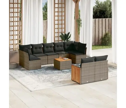 10-Daļīgs Dārza Dīvāna Komplekts Ar Matračiem, Pelēks Pe Pinums Vidaxl