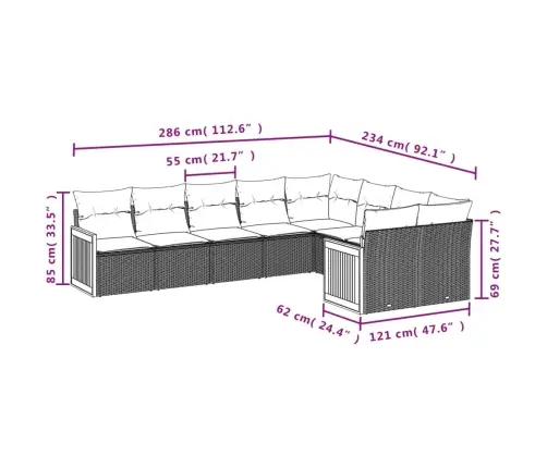 9-Daļīgs Dārza Dīvānu Komplekts, Matrači, Bēša Pe Rotangpalma Vidaxl