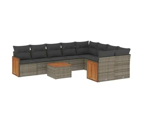 10-Daļīgs Dārza Dīvāna Komplekts Ar Matračiem, Pelēks Pe Pinums Vidaxl