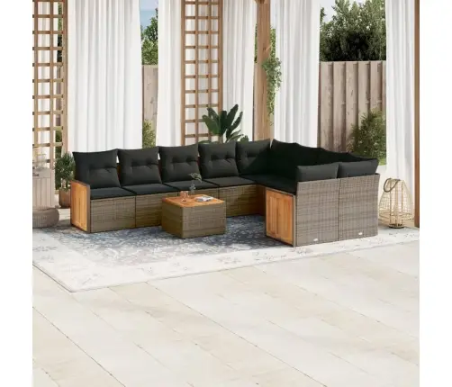 10-Daļīgs Dārza Dīvāna Komplekts Ar Matračiem, Pelēks Pe Pinums Vidaxl