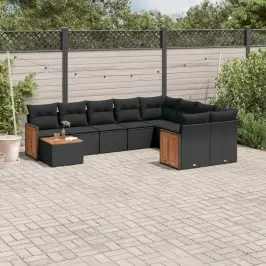 Sodo Komplektas Su Pagalvėlėmis, 10 Dalių, Juodas, Poliratanas