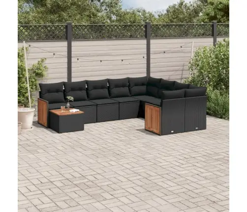 10-Daļīgs Dārza Dīvāna Komplekts, Matrači, Melna Pe Rotangpalma Vidaxl